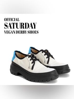 Fluevog LIKE NEW Official Saturday white/black vegan canvas derby shoe -M7/W9